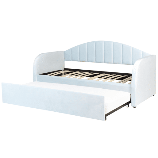 Cama gavetão Veludo EYBURIE 90 x 200 cm Azul claro