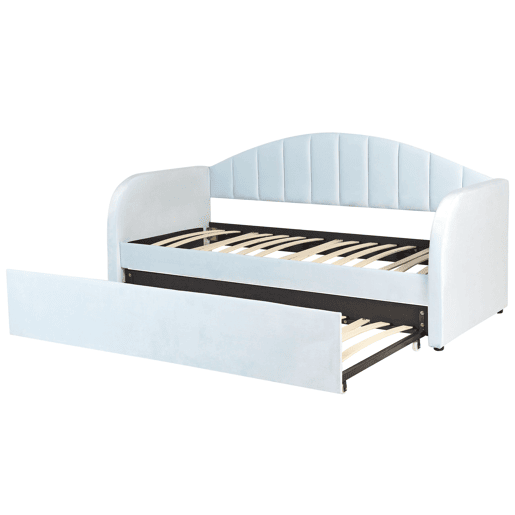Cama gavetão Veludo EYBURIE 90 x 200 cm Azul claro