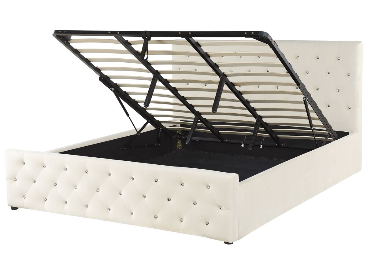 Beliani Cama con almacenaje Terciopelo AMIENS 191x217 Beige