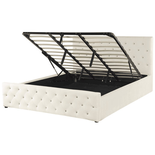 Cama baú Veludo AMIENS 180 x 200 cm Creme claro