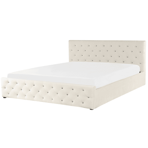 Cama baú Veludo AMIENS 180 x 200 cm Creme claro