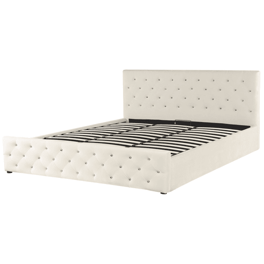 Cama baú Veludo AMIENS 180 x 200 cm Creme claro