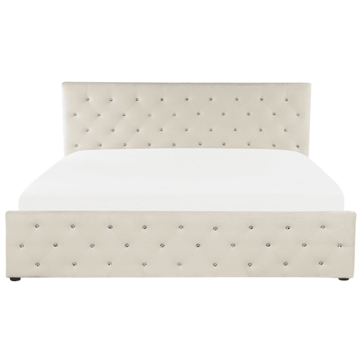Cama baú Veludo AMIENS 180 x 200 cm Creme claro