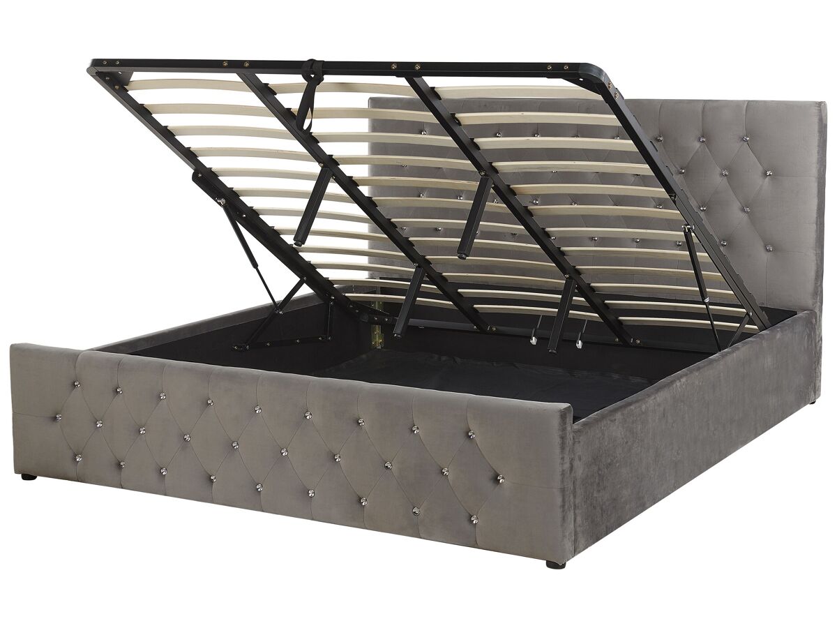 Beliani Cama con almacenaje Terciopelo AMIENS 191x217 Gris Oscuro