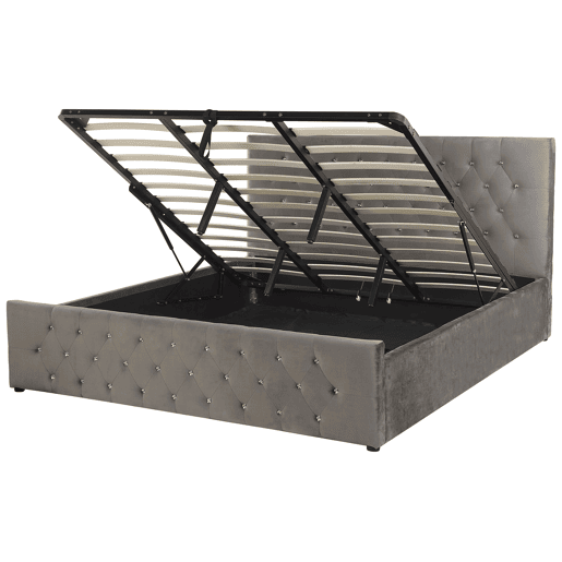 Cama baú Veludo AMIENS 180 x 200 cm Cinzento