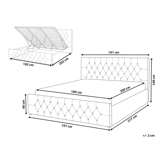 Cama baú Veludo AMIENS 180 x 200 cm Cinzento