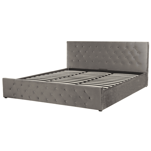 Cama baú Veludo AMIENS 180 x 200 cm Cinzento
