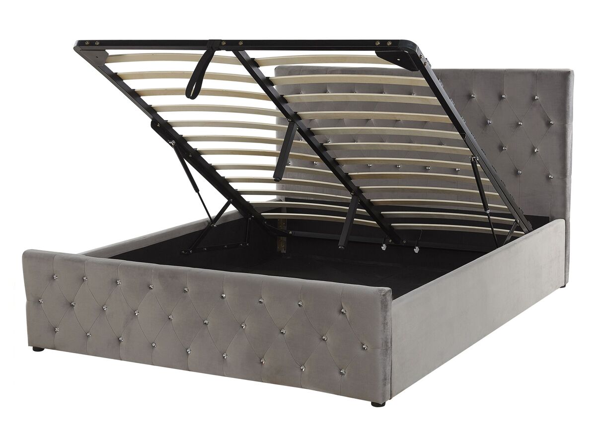 Beliani Cama con almacenaje Terciopelo AMIENS 151x217 Gris Oscuro