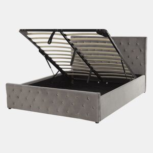 Cama baú Veludo AMIENS 140 x 200 cm Cinzento