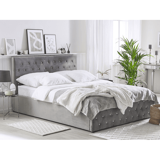 Cama baú Veludo AMIENS 140 x 200 cm Cinzento