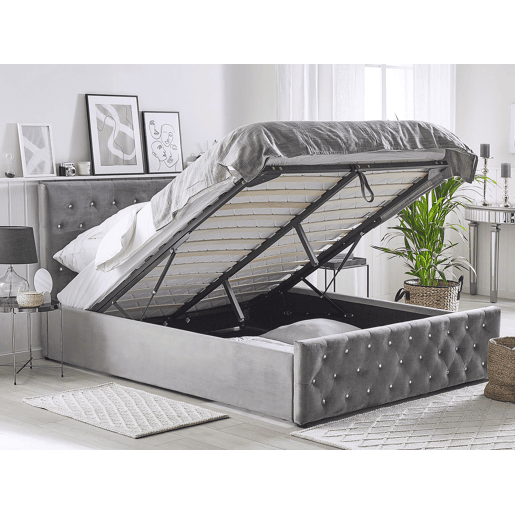 Cama baú Veludo AMIENS 140 x 200 cm Cinzento