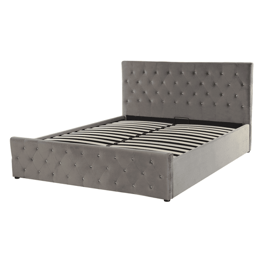 Cama baú Veludo AMIENS 140 x 200 cm Cinzento
