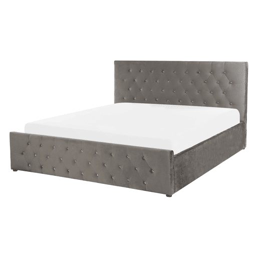 Cama baú Veludo AMIENS 140 x 200 cm Cinzento