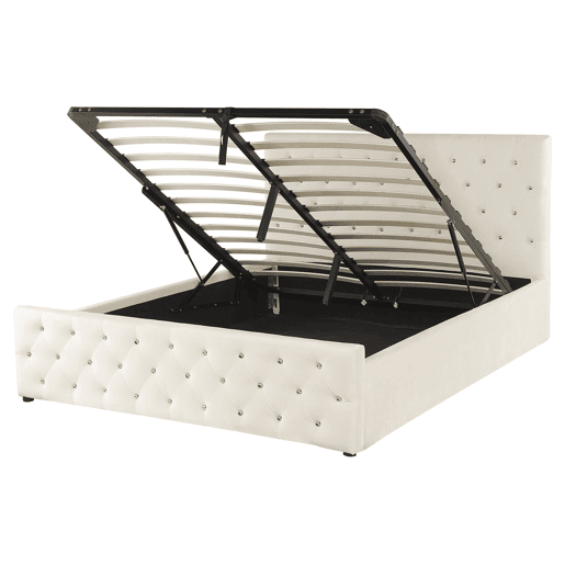 Cama baú Veludo AMIENS 160 x 200 cm Creme claro