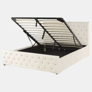 Cama baú Veludo AMIENS 160 x 200 cm Creme claro