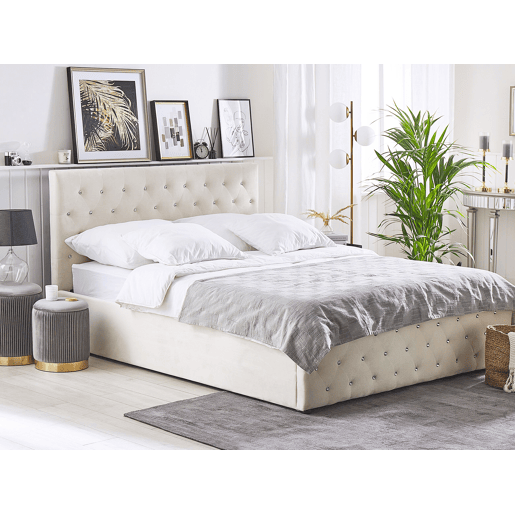 Cama baú Veludo AMIENS 160 x 200 cm Creme claro