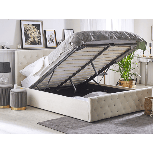 Cama baú Veludo AMIENS 160 x 200 cm Creme claro