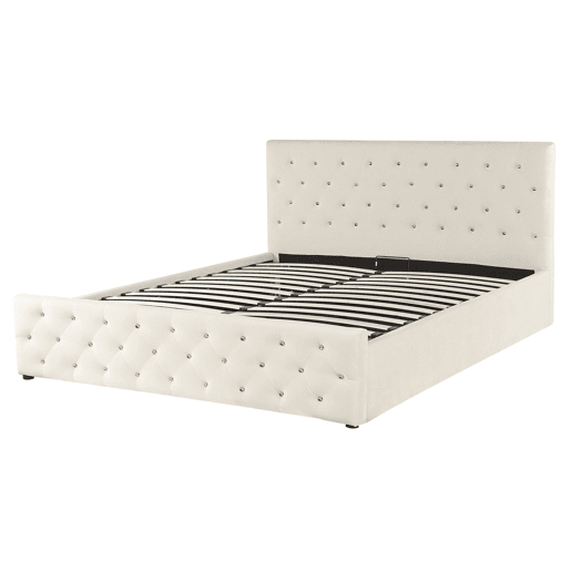 Cama baú Veludo AMIENS 160 x 200 cm Creme claro