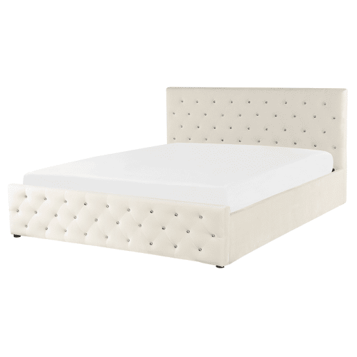 Cama baú Veludo AMIENS 160 x 200 cm Creme claro