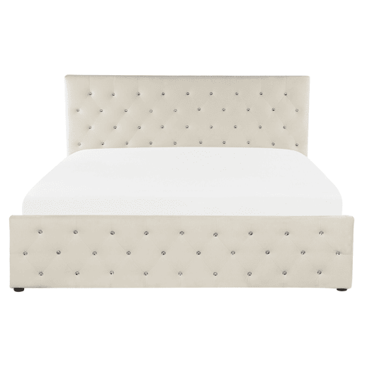 Cama baú Veludo AMIENS 160 x 200 cm Creme claro