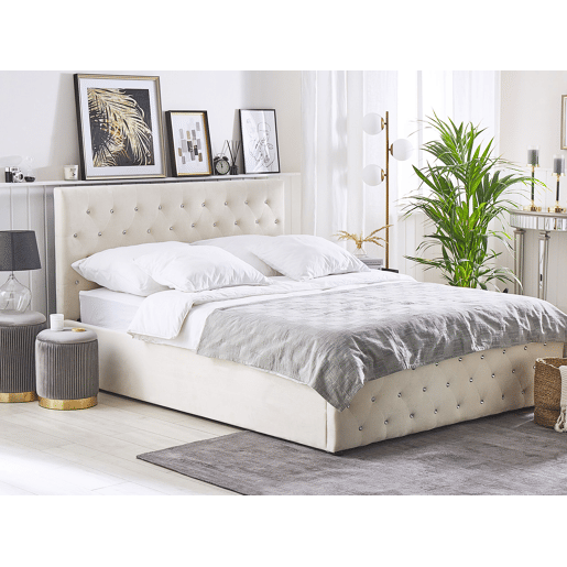Cama baú Veludo AMIENS 140 x 200 cm Creme claro