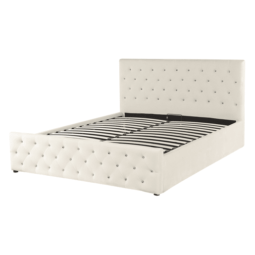 Cama baú Veludo AMIENS 140 x 200 cm Creme claro