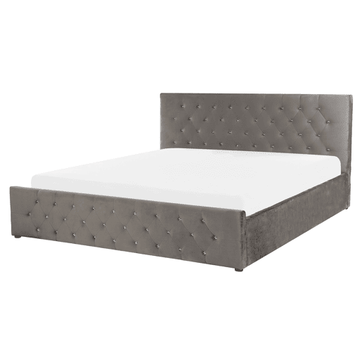 Cama baú Veludo AMIENS 160 x 200 cm Cinzento
