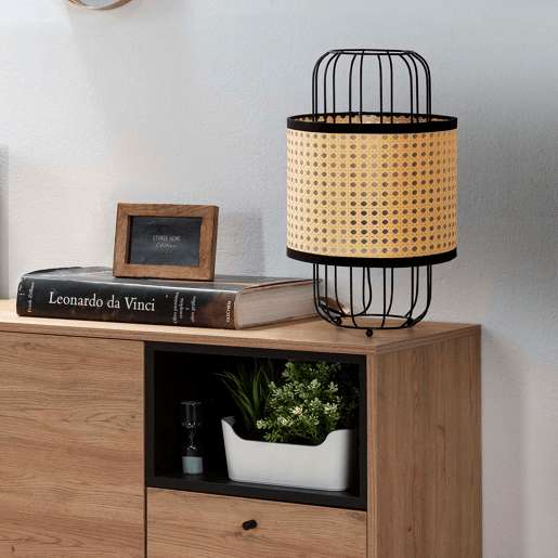 Candeeiro de mesa Nozomi em rattan sintético, diâmetro 38 cm