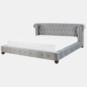 Cama Veludo CAVAILLON 180 x 200 cm Cinzento claro