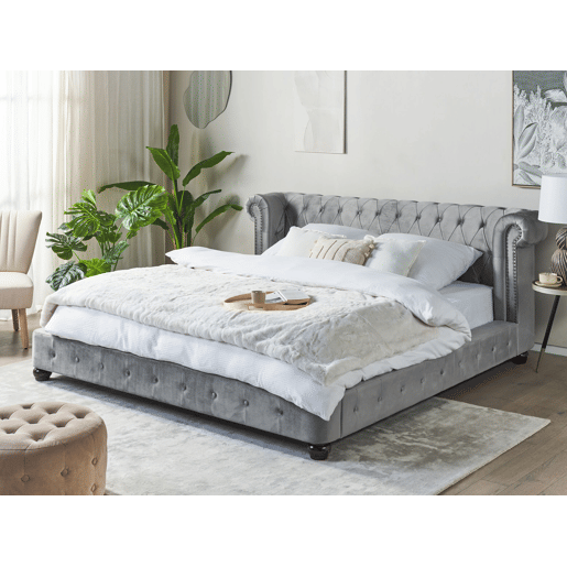 Cama Veludo CAVAILLON 180 x 200 cm Cinzento claro