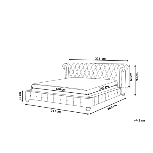 Cama Veludo CAVAILLON 180 x 200 cm Cinzento claro