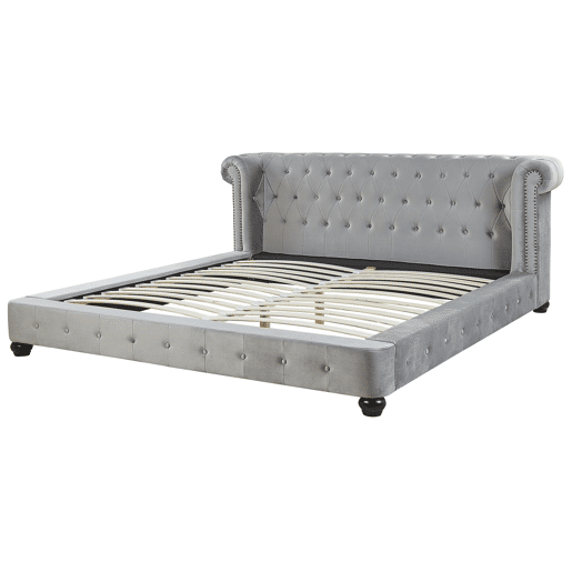 Cama Veludo CAVAILLON 180 x 200 cm Cinzento claro