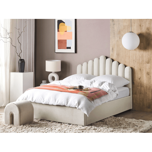 Cama baú Veludo VINCENNES 140 x 200 cm Branco creme