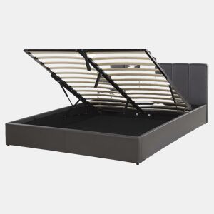 Cama baú Pele sintética DREUX 160 x 200 cm Cinzento escuro