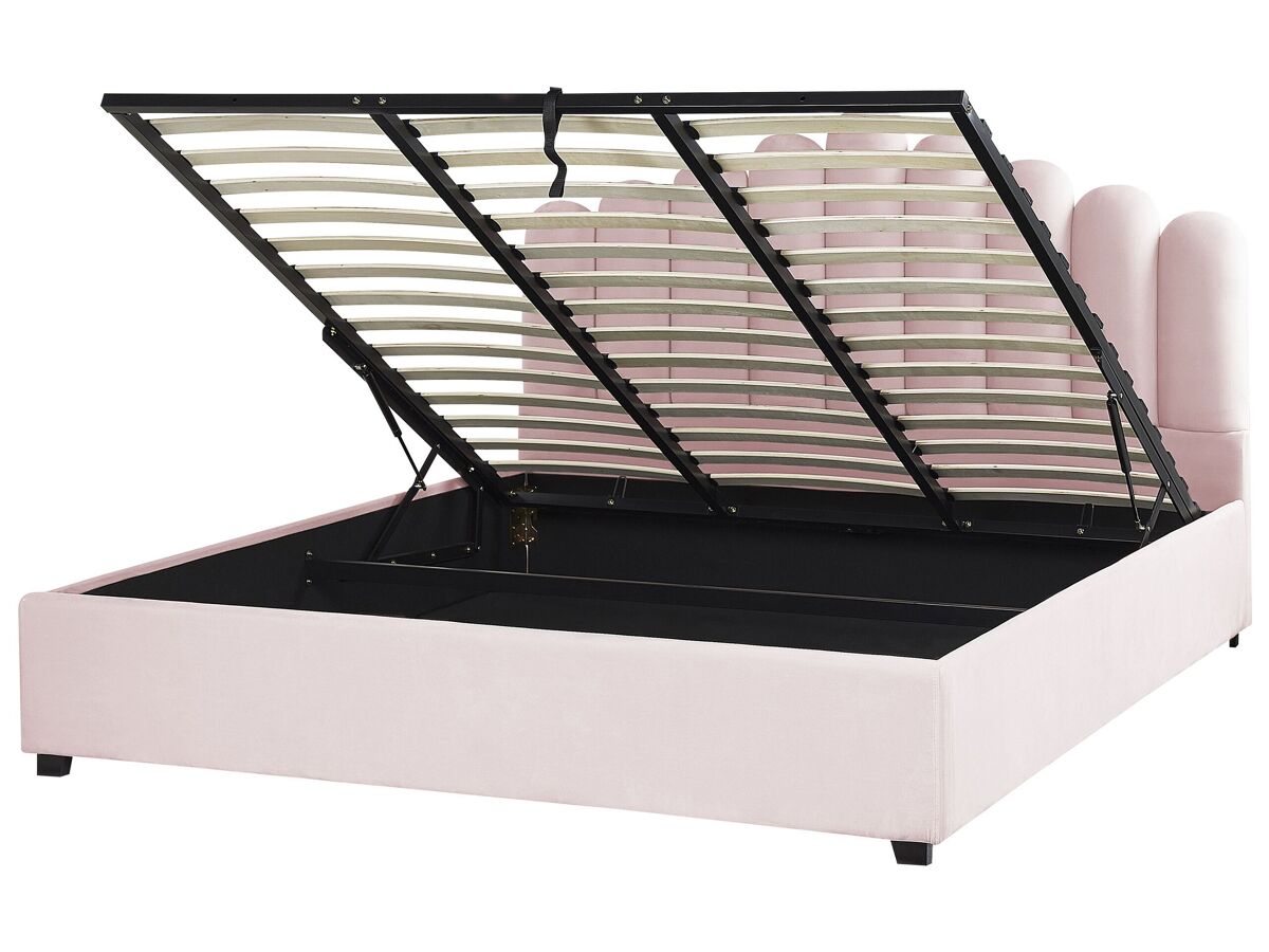 Beliani Cama con almacenaje Terciopelo VINCENNES 187x214 Rosa Talco