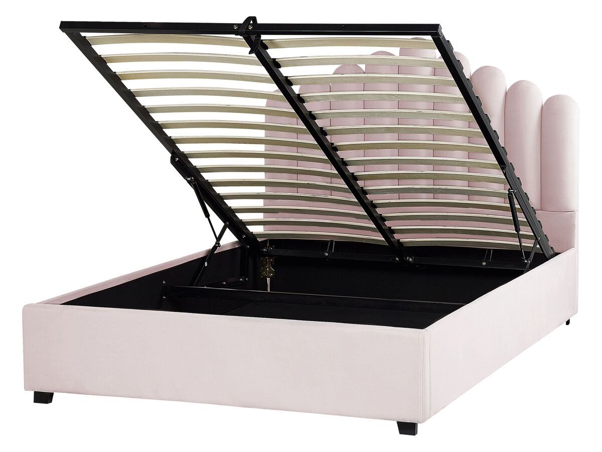 Beliani Cama con almacenaje Terciopelo VINCENNES 147x214 Rosa Talco