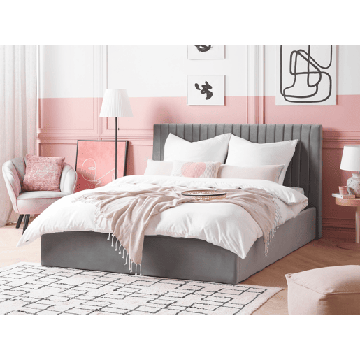 Cama baú Veludo VION 160 x 200 cm Cinzento