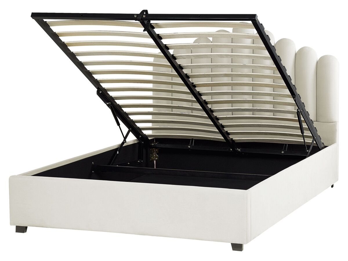 Beliani Cama con almacenaje Terciopelo VINCENNES 167x214 Blanco/ Beige