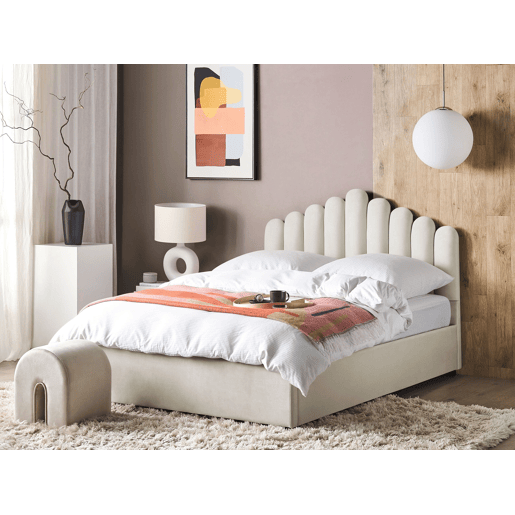 Cama baú Veludo VINCENNES 160 x 200 cm Branco creme