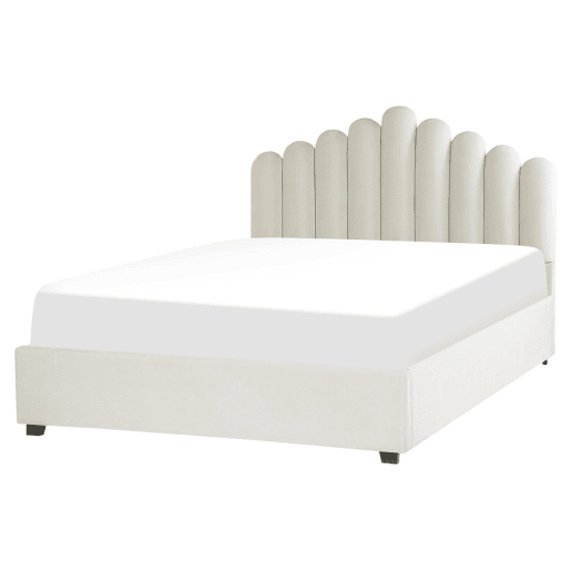 Cama baú Veludo VINCENNES 160 x 200 cm Branco creme