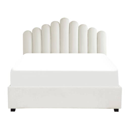 Cama baú Veludo VINCENNES 160 x 200 cm Branco creme