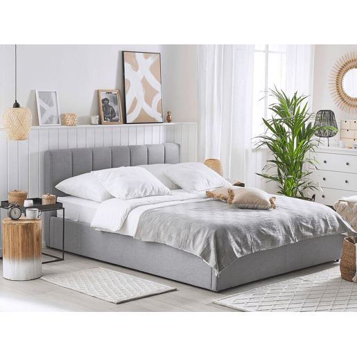 Cama baú Tecido DREUX 180 x 200 cm Cinzento claro