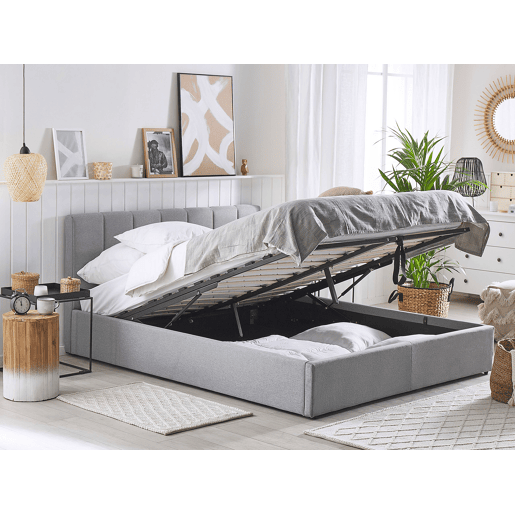 Cama baú Tecido DREUX 180 x 200 cm Cinzento claro