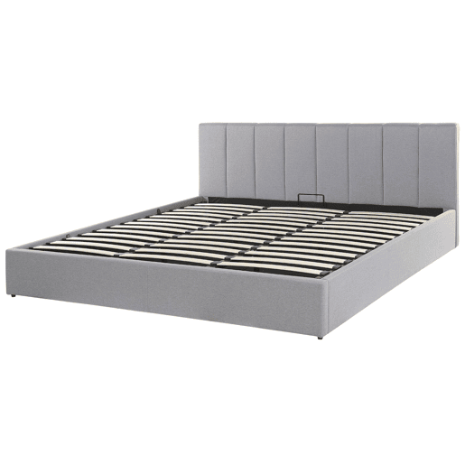 Cama baú Tecido DREUX 180 x 200 cm Cinzento claro