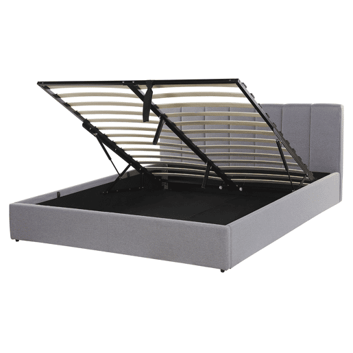Cama baú Tecido DREUX 160 x 200 cm Cinzento claro