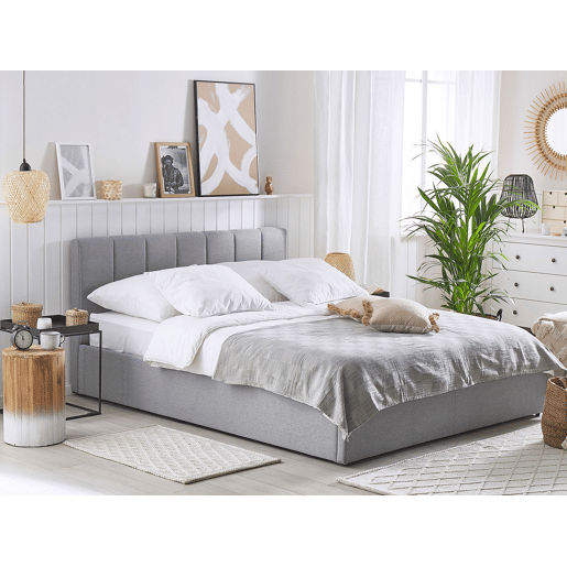 Cama baú Tecido DREUX 160 x 200 cm Cinzento claro