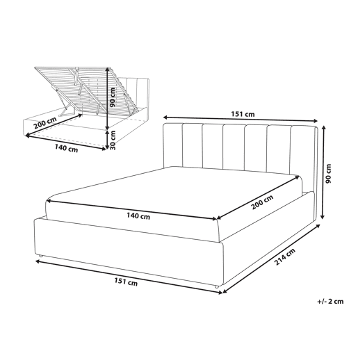 Cama baú Tecido DREUX 140 x 200 cm Cinzento claro