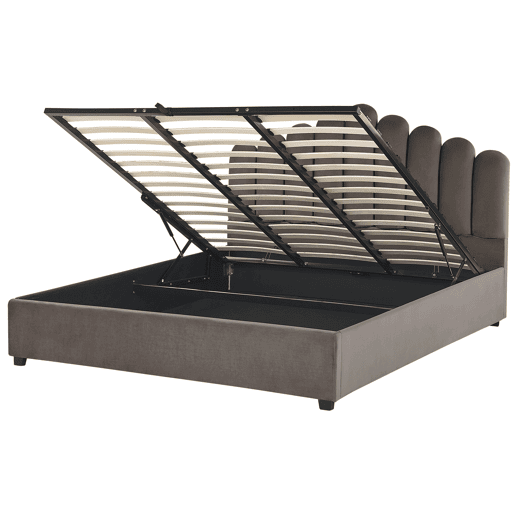 Cama baú Veludo VINCENNES 180 x 200 cm Taupe