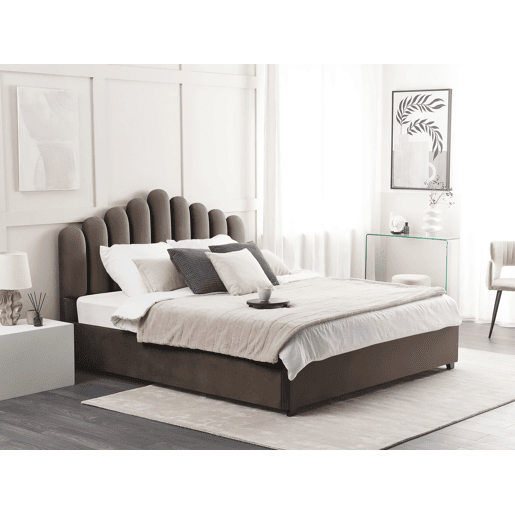 Cama baú Veludo VINCENNES 180 x 200 cm Taupe