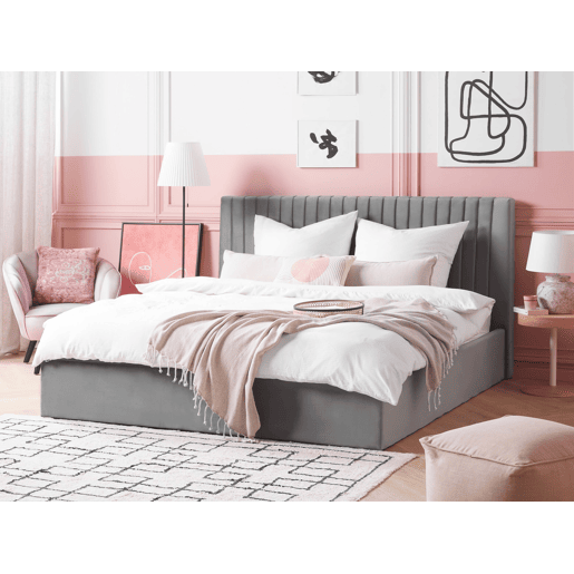 Cama baú Veludo VION 180 x 200 cm Cinzento